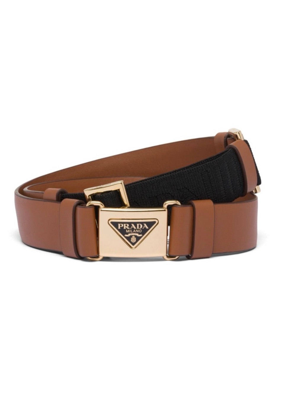NWT Prada Leather Belt with Enameled Metal Triangle Logo (City Calf) in Cognac